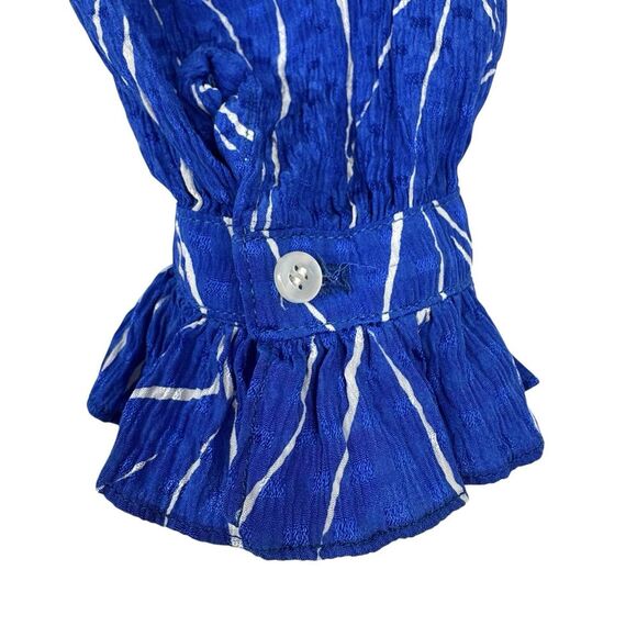 Vintage Adele Simpson Women Silk Midi Dress Medium Royal Blue Long Sleeve Ruffle - Picture 8 of 14